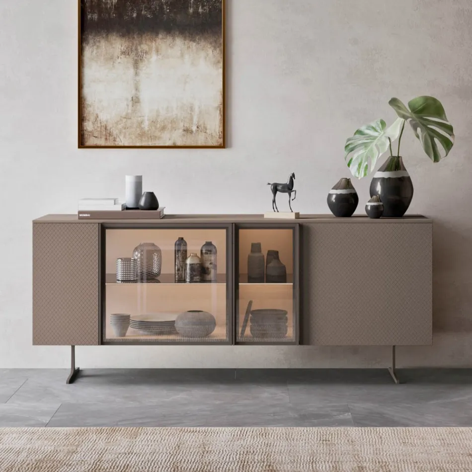 Sideboard in Ecological Wood, Glass and Metal for 4-Door Luxury Lounge - Bruno Viadurini