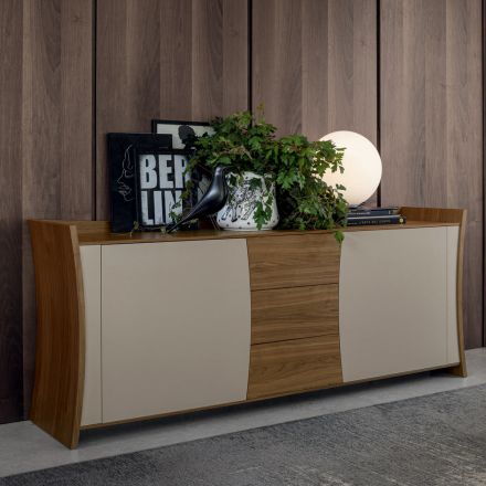 Sideboard in Lacquered Wood 2 Doors 3 Drawers Italian Curvilinear Design - Celio Viadurini