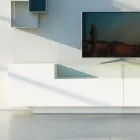 Sideboard in White Mdf with Glass Case and Plinth Base Made in Italy - Kisha Viadurini