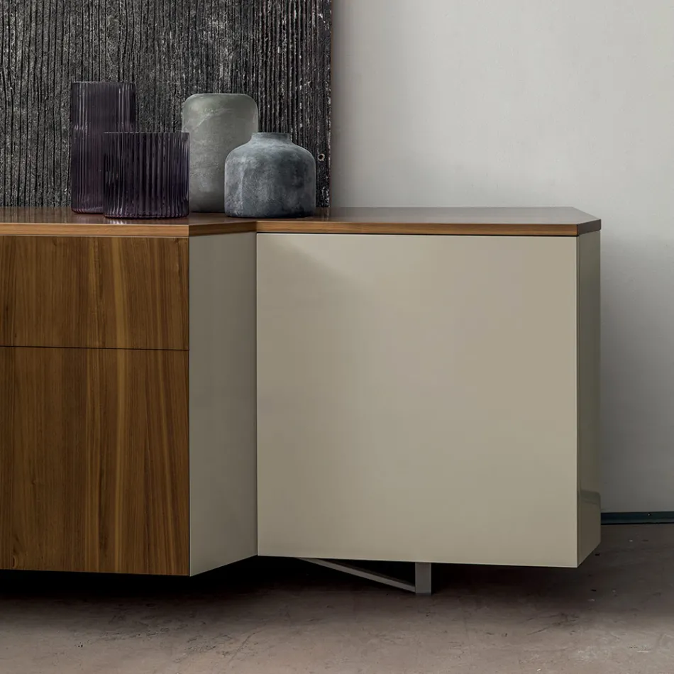 Sideboard in MDF with 2 Doors and 2 Protruding Drawers with Inclined Sides - Caspiter Viadurini