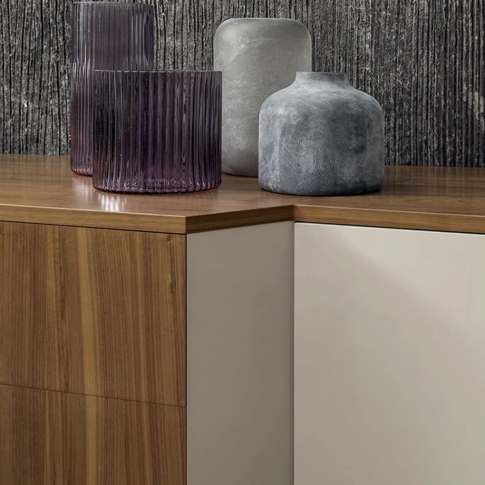 Sideboard in MDF with 2 Doors and 2 Protruding Drawers with Inclined Sides - Caspiter Viadurini