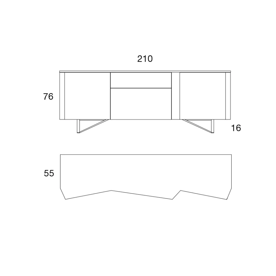 Sideboard in MDF with 2 Doors and 2 Protruding Drawers with Inclined Sides - Caspiter Viadurini