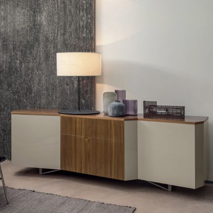 Sideboard in MDF with 2 Doors and 2 Protruding Drawers with Inclined Sides - Caspiter Viadurini