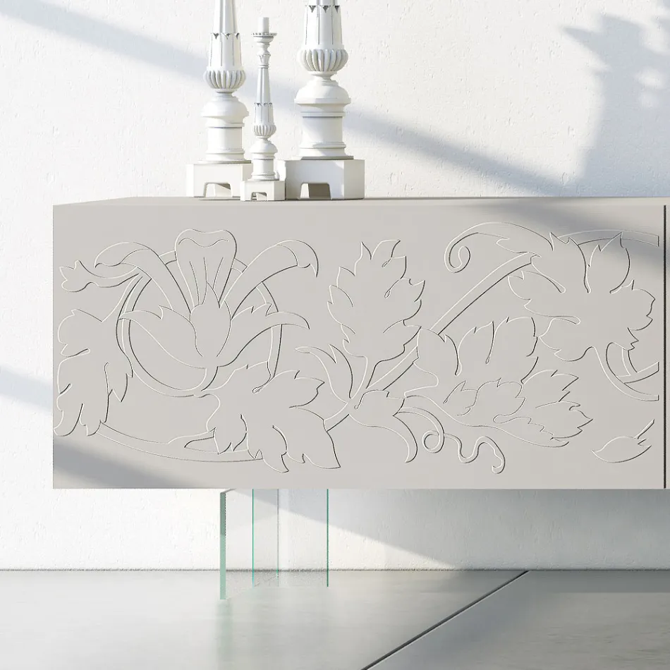 Sideboard in Light Grey Mdf with Glass Feet Made in Italy - Germena Viadurini