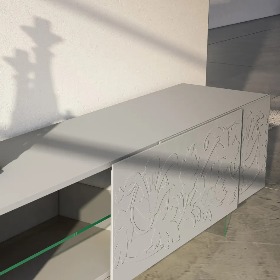 Sideboard in Light Grey Mdf with Glass Feet Made in Italy - Germena Viadurini