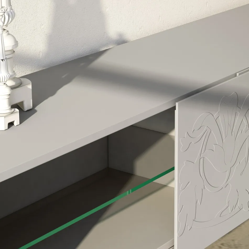 Sideboard in Light Grey Mdf with Glass Feet Made in Italy - Germena Viadurini
