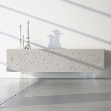 Sideboard in Light Grey Mdf with Glass Feet Made in Italy - Germena Viadurini