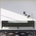 Sideboard in Black Mdf with Glass Case and Decorated Doors Made in Italy - Marissa