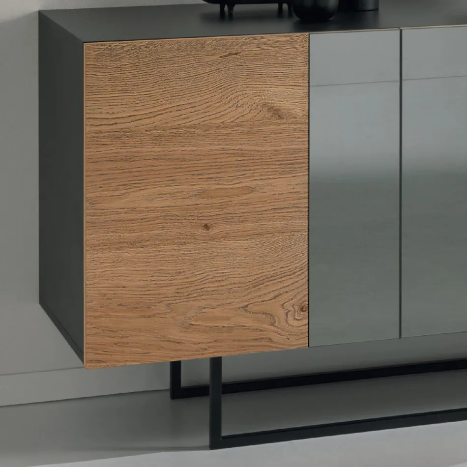 Sideboard in melamine with 3 oak doors and mirror Made in Italy - Romina Viadurini