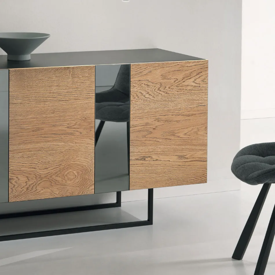 Sideboard in melamine with 3 oak doors and mirror Made in Italy - Romina Viadurini