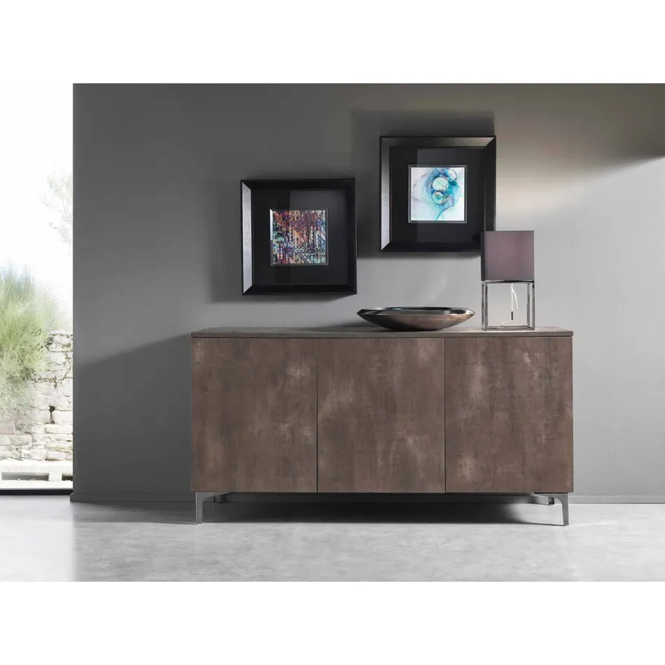 Modern Sideboard with Three Doors in Bronze or Grey Melamine Made in Italy - Clemente Viadurini