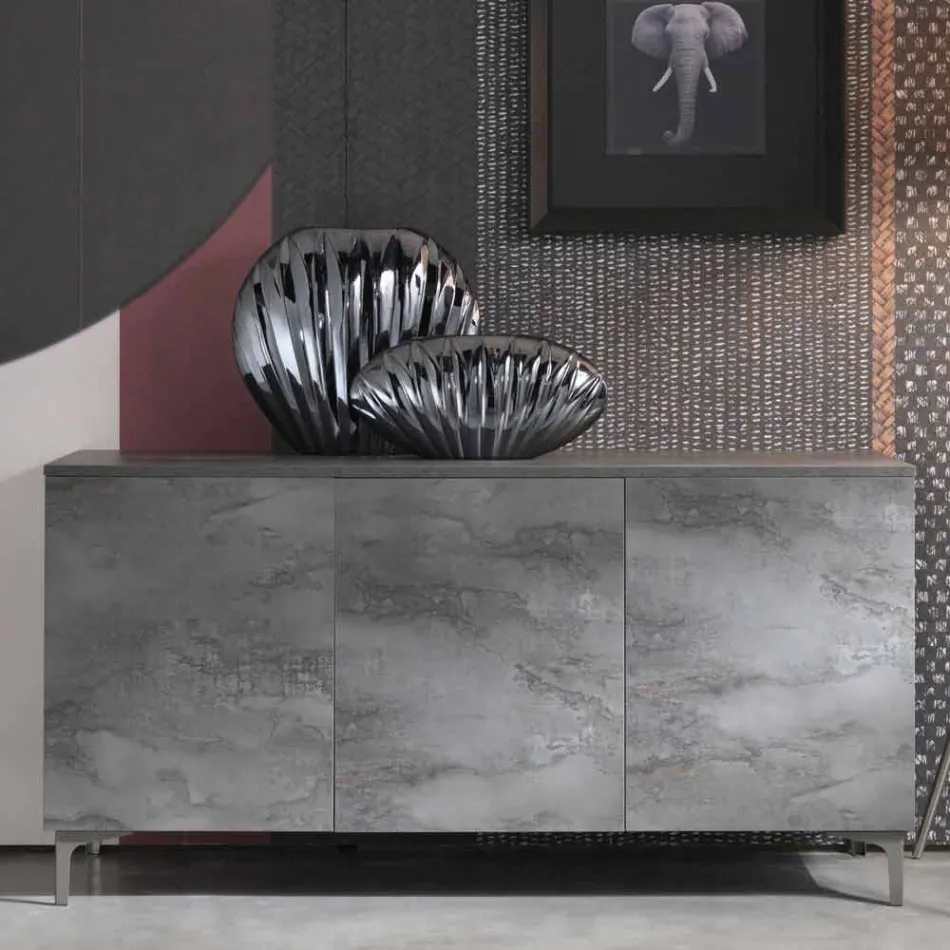 Modern Sideboard with Three Doors in Bronze or Grey Melamine Made in Italy - Clemente Viadurini