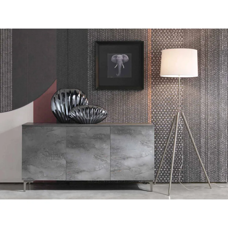 Modern Sideboard with Three Doors in Bronze or Grey Melamine Made in Italy - Clemente Viadurini