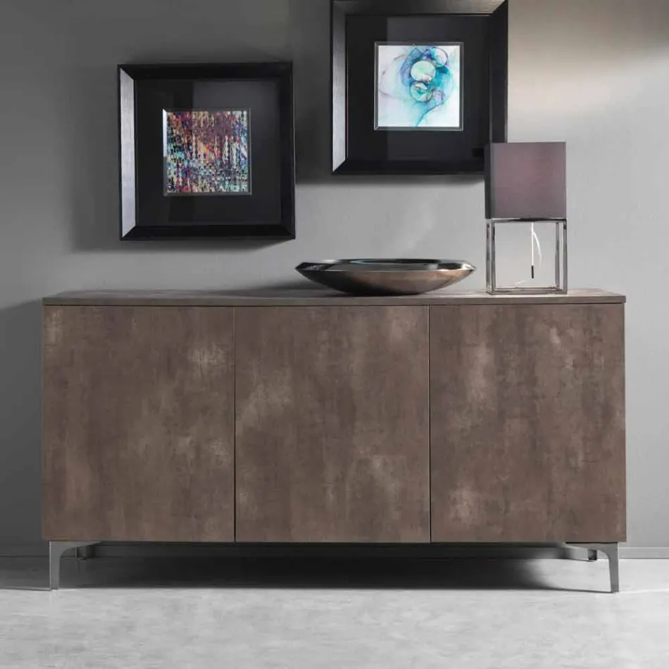 Modern Sideboard with Three Doors in Bronze or Grey Melamine Made in Italy - Clemente Viadurini