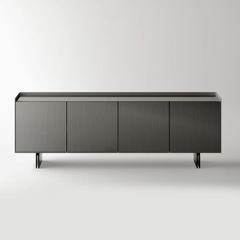 Modern Sideboard with Hinged Doors in Back-Lacquered Glass Made in Italy - Lutea Viadurini