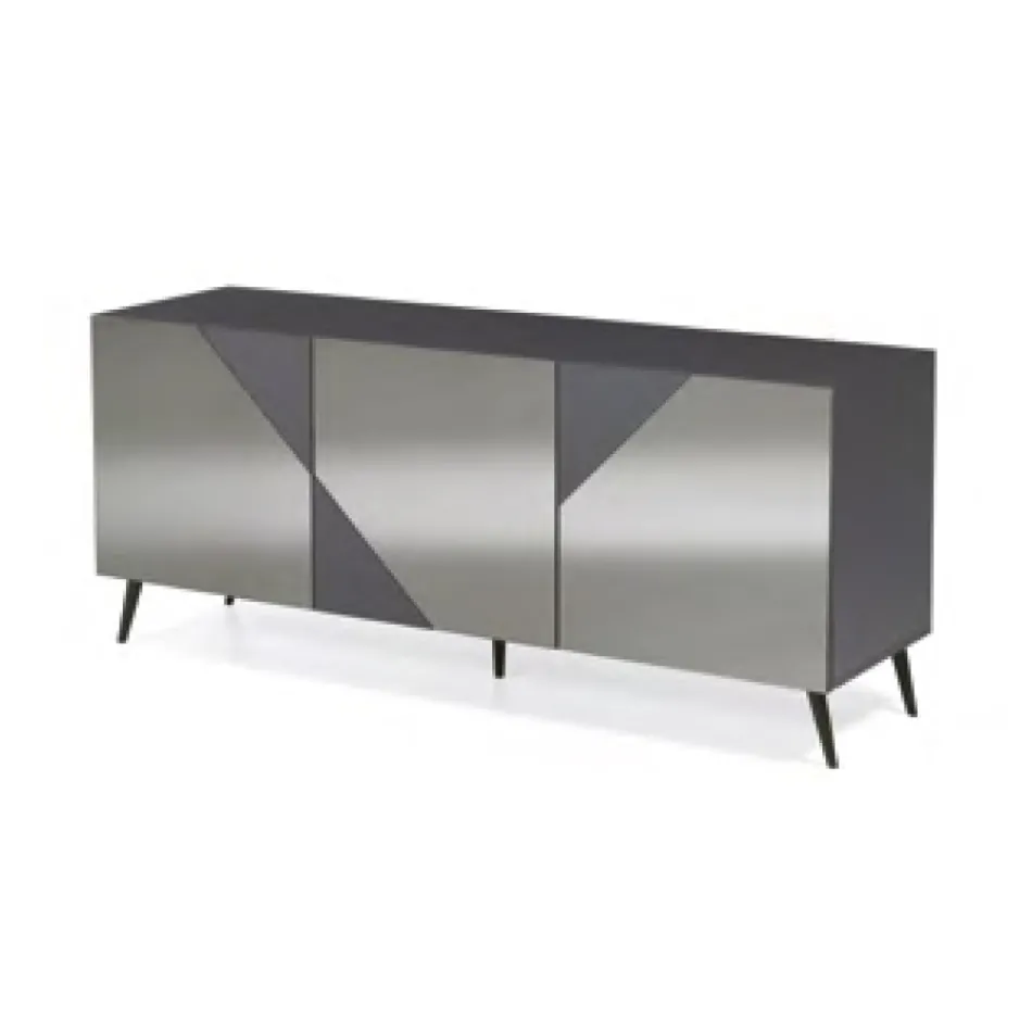 Modern Sideboard with Mdf Doors Covered in Mirror Made in Italy - Morgana Viadurini