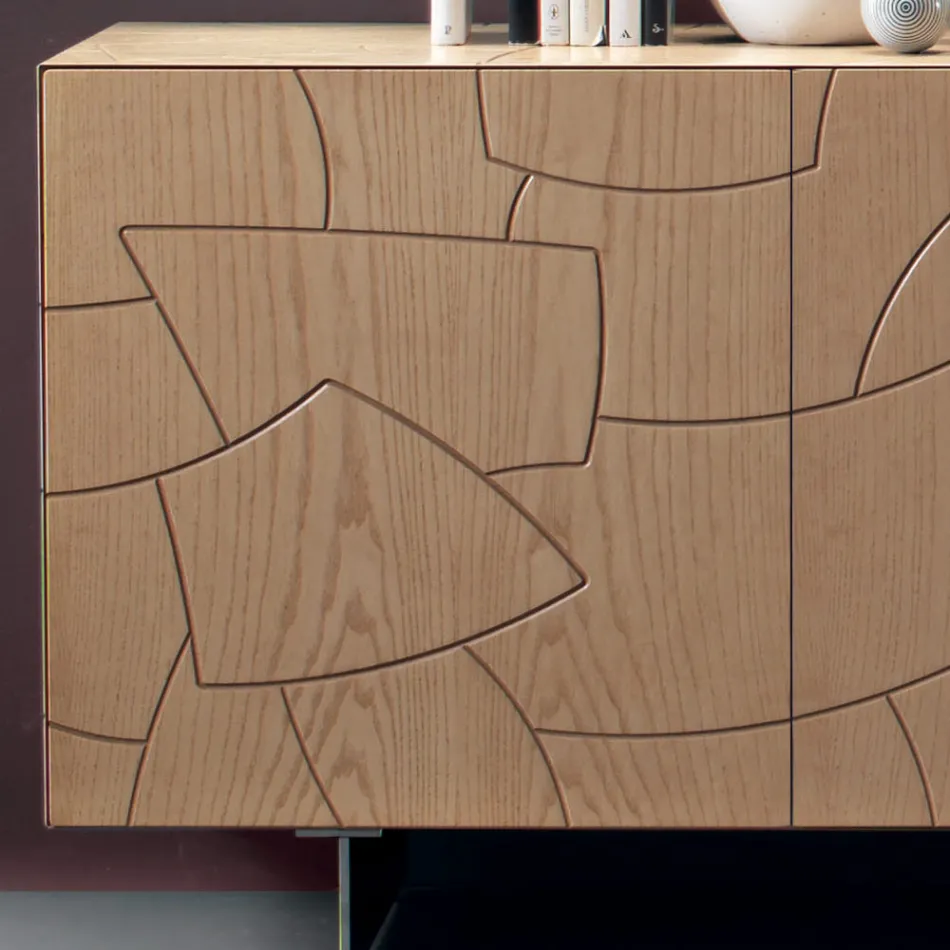Modern Sideboard in Veneered Ash Wood Made in Italy - Galassia Viadurini