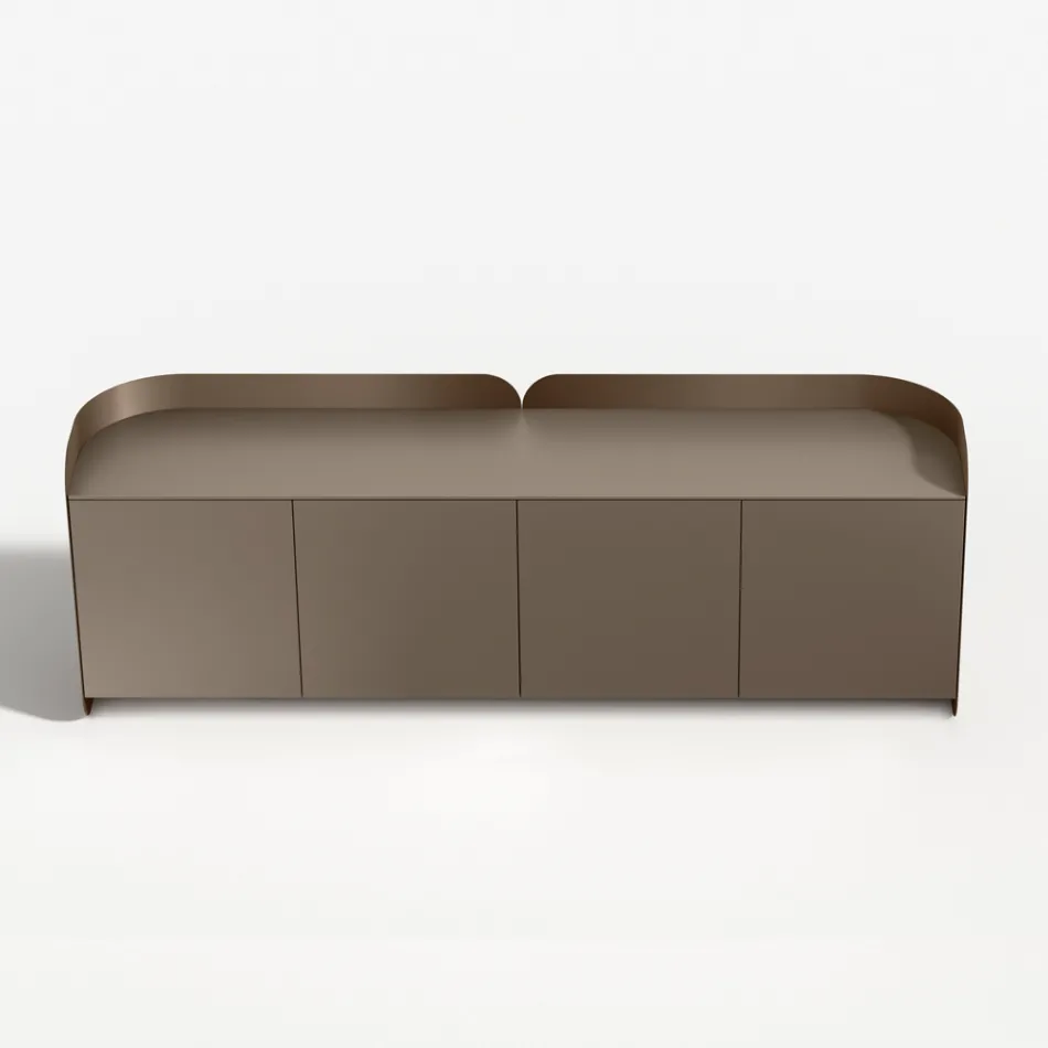 Modern Sideboard in Wood and Curved Metal, Made in Italy - Rugiada Viadurini
