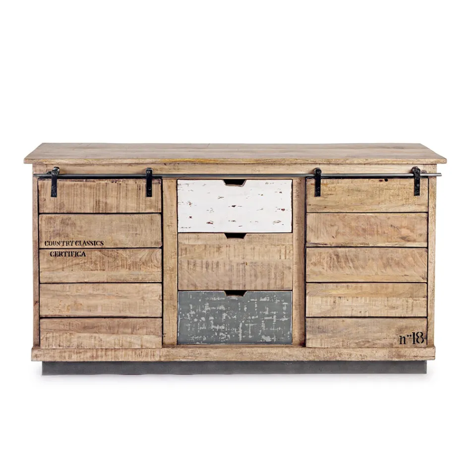 Lounge Sideboard in Mango Wood and Steel with 2 Doors and 3 Drawers - Sinfony Viadurini