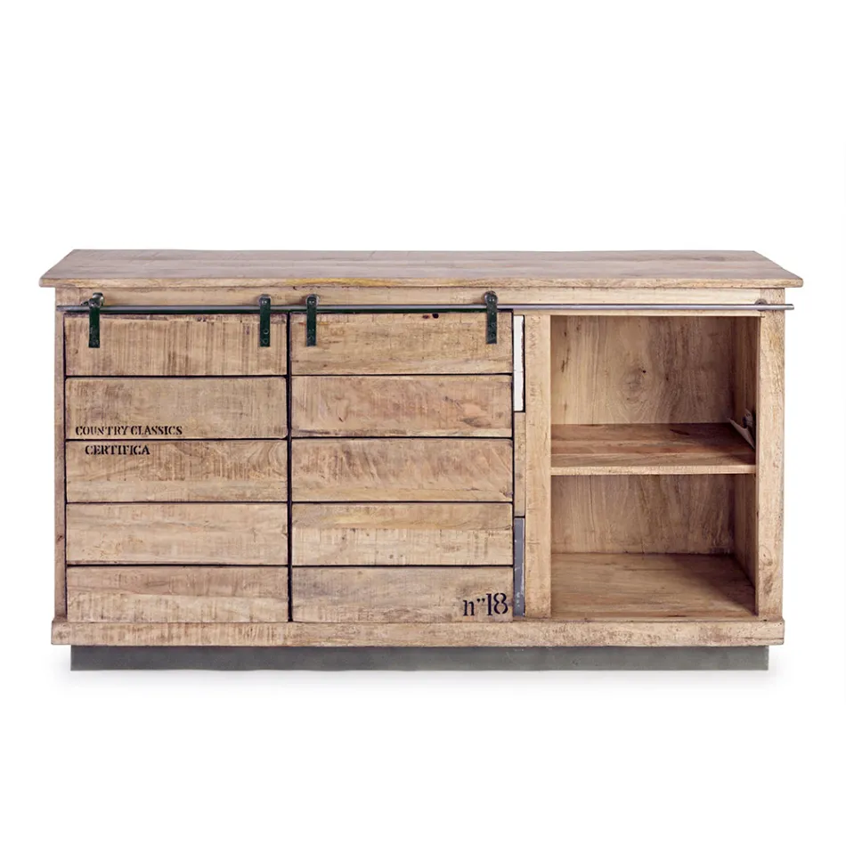 Lounge Sideboard in Mango Wood and Steel with 2 Doors and 3 Drawers - Sinfony Viadurini