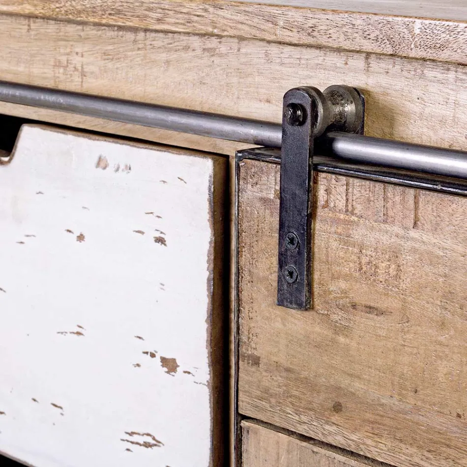 Lounge Sideboard in Mango Wood and Steel with 2 Doors and 3 Drawers - Sinfony Viadurini