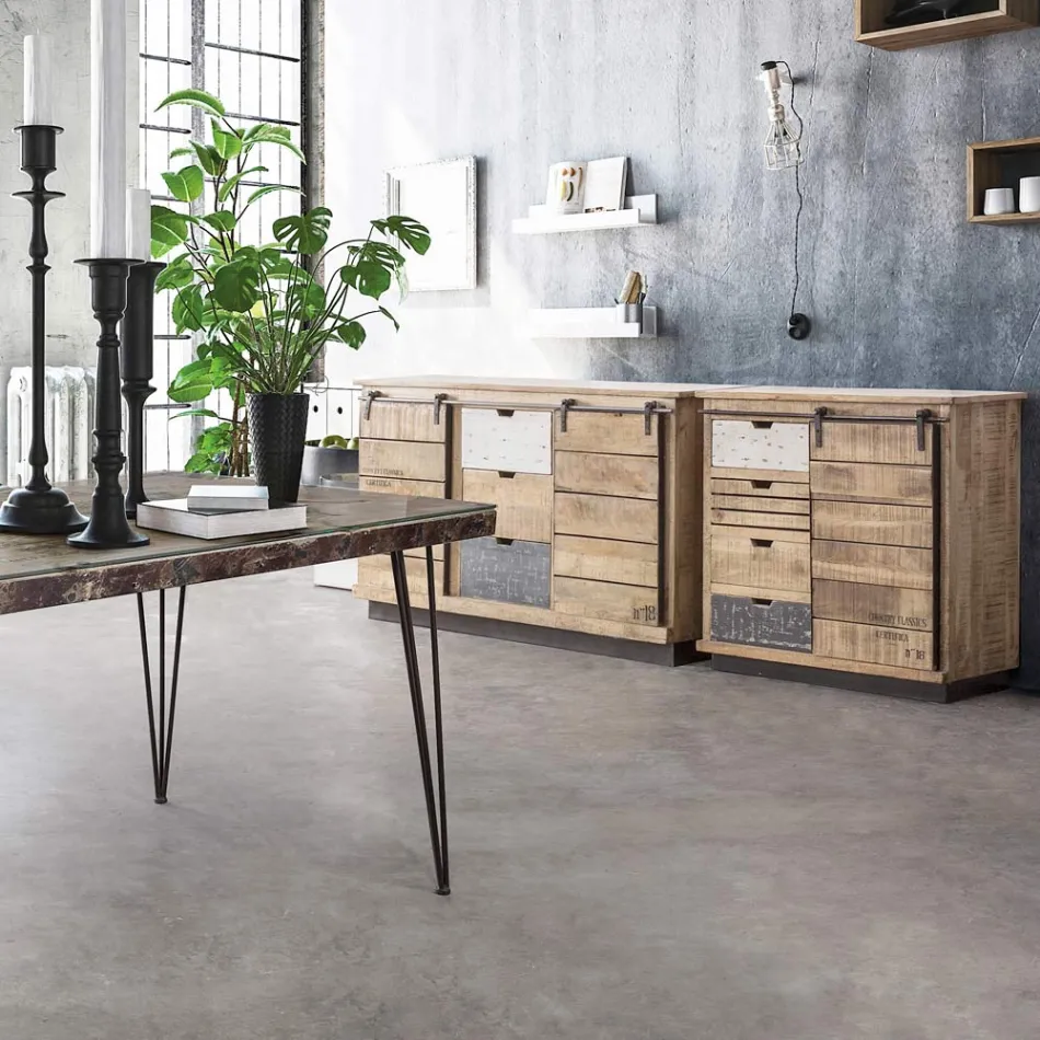 Lounge Sideboard in Mango Wood and Steel with 2 Doors and 3 Drawers - Sinfony Viadurini
