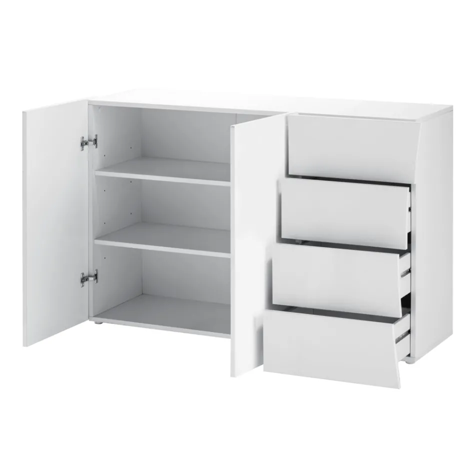 Lounge Sideboard 2 Doors 4 Drawers in Arched Glossy White Wood - Sabine Viadurini