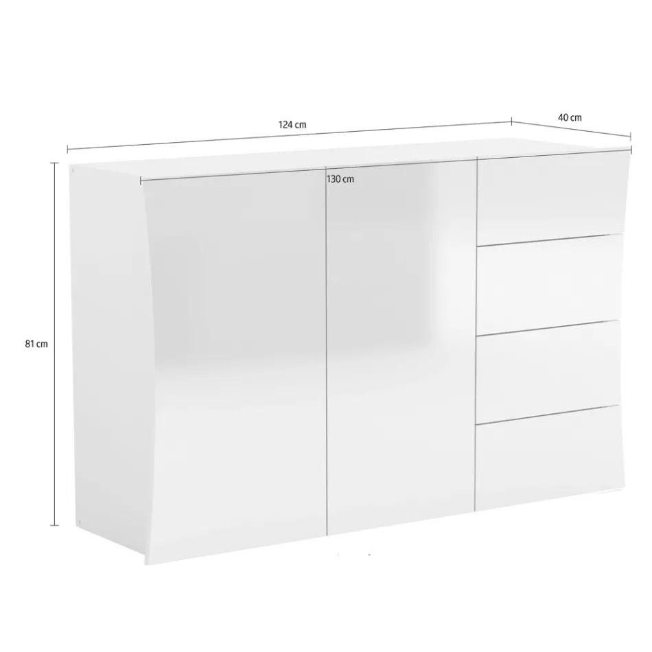 Lounge Sideboard 2 Doors 4 Drawers in Arched Glossy White Wood - Sabine Viadurini