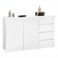 Lounge Sideboard 2 Doors 4 Drawers in Arched Glossy White Wood - Sabine