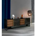 Lounge Sideboard 2 Ceramic Doors and Smoked Glass Structure Made in Italy - Sciocca Viadurini