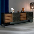 Lounge Sideboard with 2 Doors in Ceramic and Smokey Glass Structure Made in Italy - Scocca