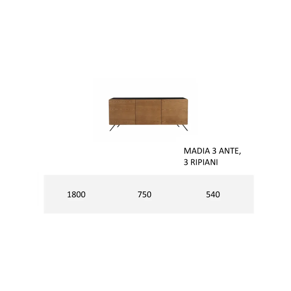 Lounge Sideboard in Mdf and Solid Wood 2 or 3 Doors Made in Italy - Chamber Viadurini
