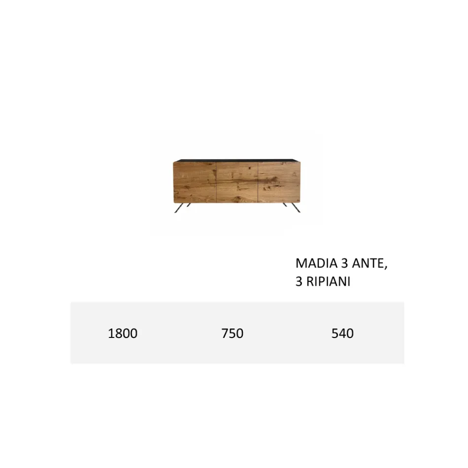 Lounge Sideboard in Mdf and Solid Wood 2 or 3 Doors Made in Italy - Chamber Viadurini