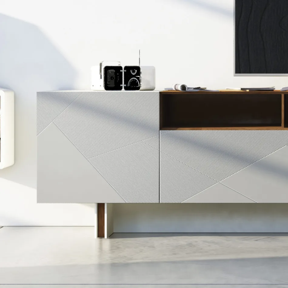 Lounge Sideboard in Grey Mdf with Oak Case Made in Italy - Giuditte Viadurini