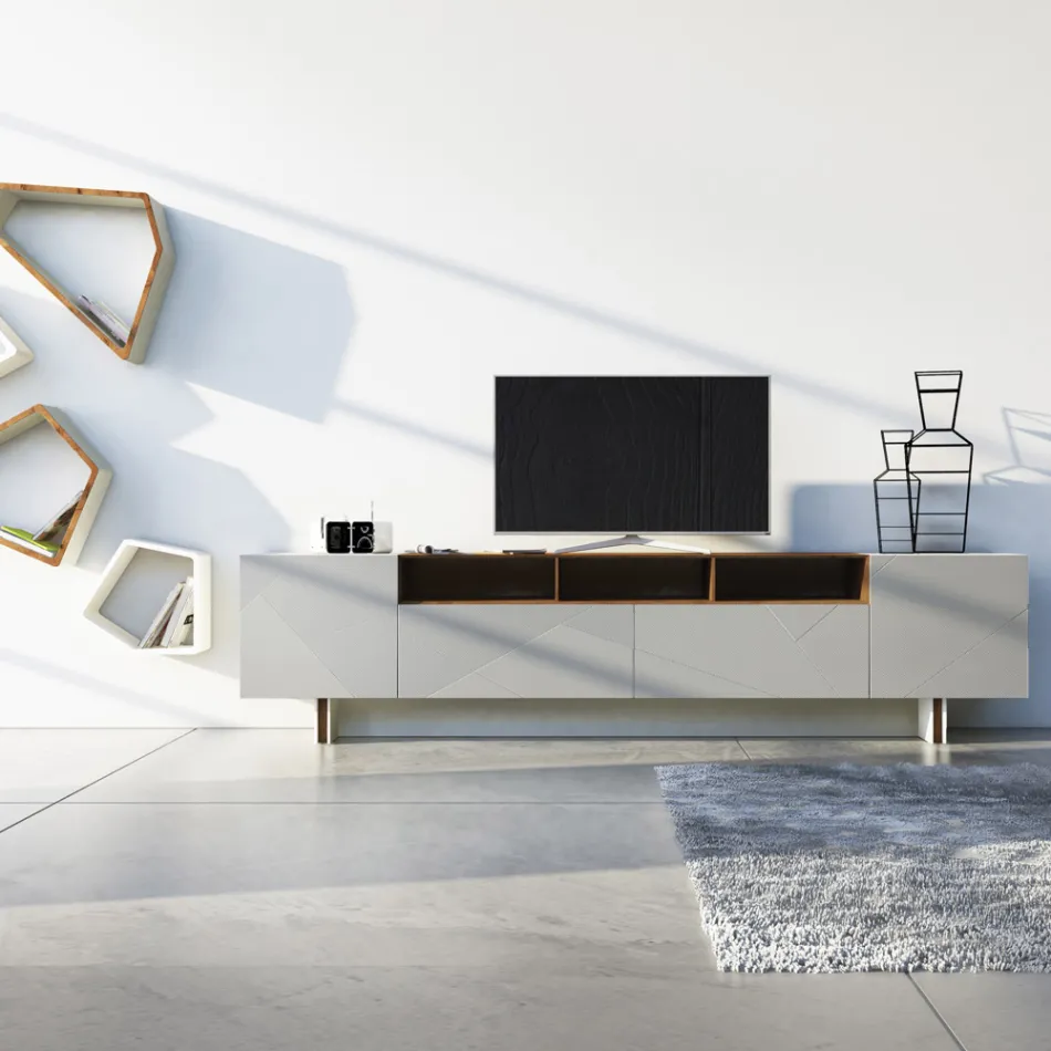 Lounge Sideboard in Grey Mdf with Oak Case Made in Italy - Giuditte Viadurini