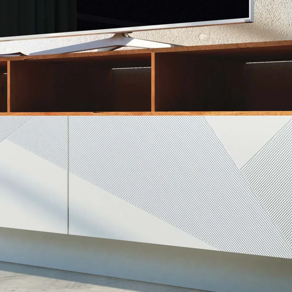 Lounge Sideboard in Grey Mdf with Oak Case Made in Italy - Giuditte Viadurini