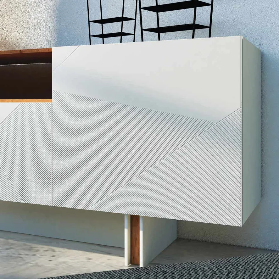 Lounge Sideboard in Grey Mdf with Oak Case Made in Italy - Giuditte Viadurini