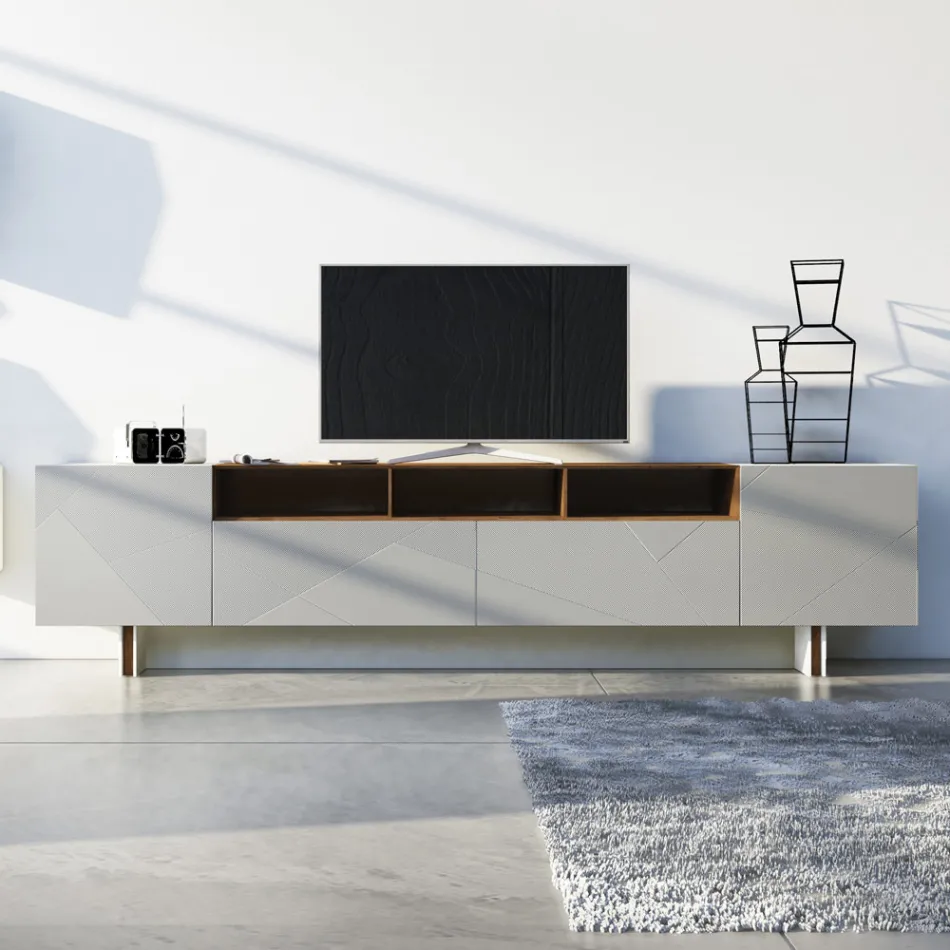 Lounge Sideboard in Grey Mdf with Oak Case Made in Italy - Giuditte Viadurini