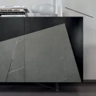 Lounge sideboard in lacquered MDF 3 doors with ceramic inserts - Imperio Viadurini