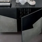 Lounge sideboard in lacquered MDF 3 doors with ceramic inserts - Imperio Viadurini