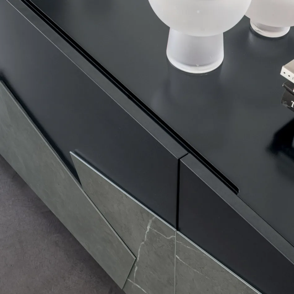 Lounge sideboard in lacquered MDF 3 doors with ceramic inserts - Imperio Viadurini