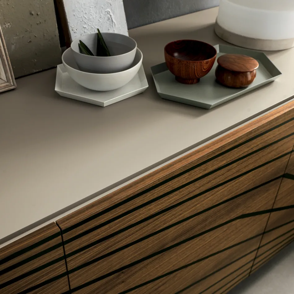 Lounge sideboard in lacquered MDF 3 doors with silk-screened inlays - Saronno Viadurini