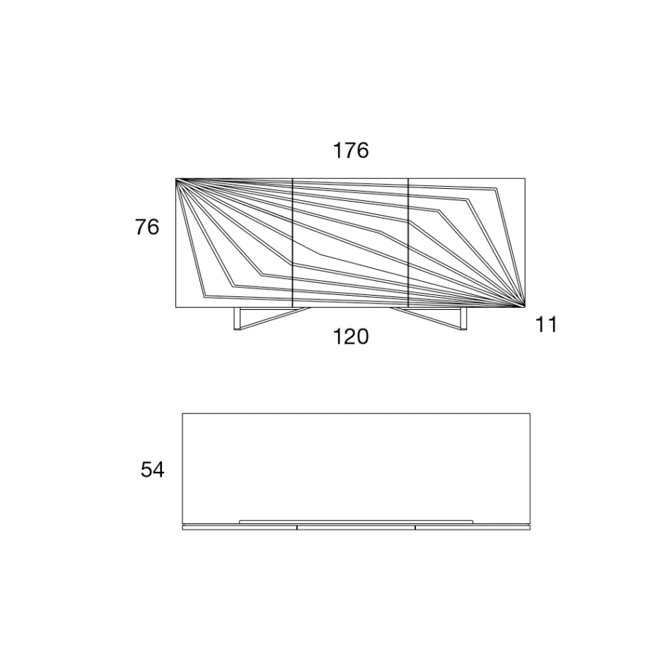 Lounge sideboard in lacquered MDF 3 doors with silk-screened inlays - Saronno Viadurini