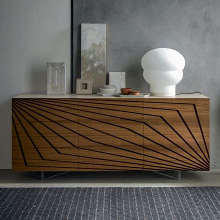Lounge sideboard in lacquered MDF 3 doors with silk-screened inlays - Saronno Viadurini