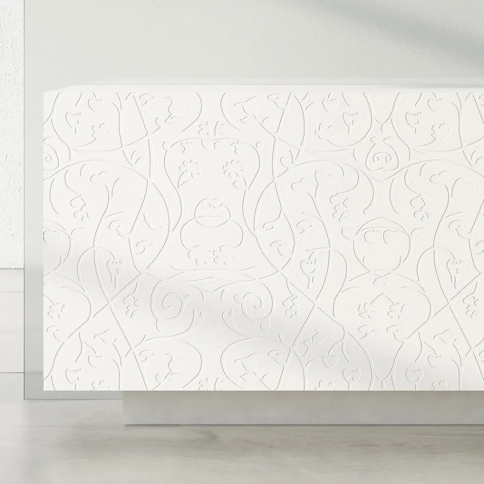 Lounge sideboard in White Lacquered Mdf with Bas-relief Made in Italy - Acqua Viadurini
