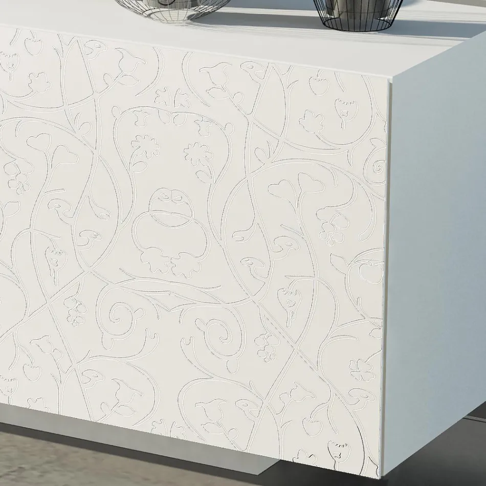 Lounge sideboard in White Lacquered Mdf with Bas-relief Made in Italy - Acqua Viadurini