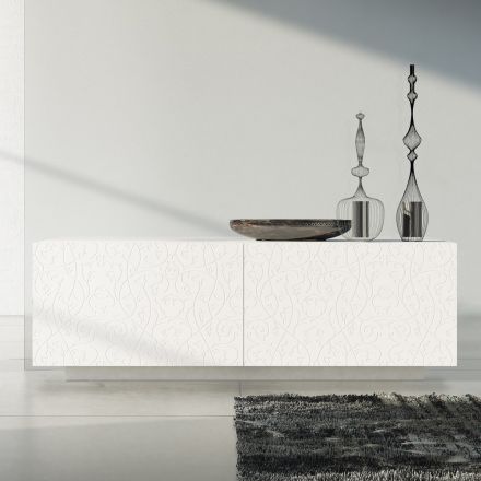 Lounge sideboard in White Lacquered Mdf with Bas-relief Made in Italy - Acqua Viadurini