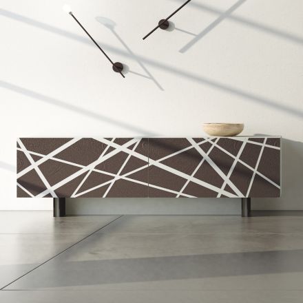 Lounge Sideboard in Matt Lacquered Mdf with Decorated Doors Made in Italy - Velia Viadurini