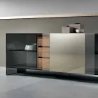 Smoked Glass Lounge Sideboard with Bronze Mirror Door Made in Italy - Silly Viadurini