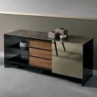 Smoked Glass Lounge Sideboard with Bronze Mirror Door Made in Italy - Silly Viadurini